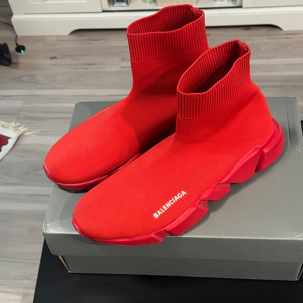 Balenciaga Men's Vibrant Red Sock Sneakers
